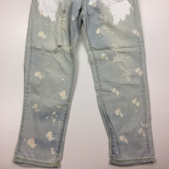 LALABOBO Distressed Large Logo Print Hi Waist Jean - Picture 7 of 12
